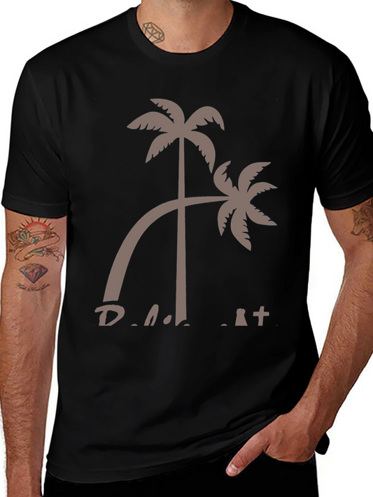 Tropical Palm Tree Graphic Tee - Black Cotton T-Shirt