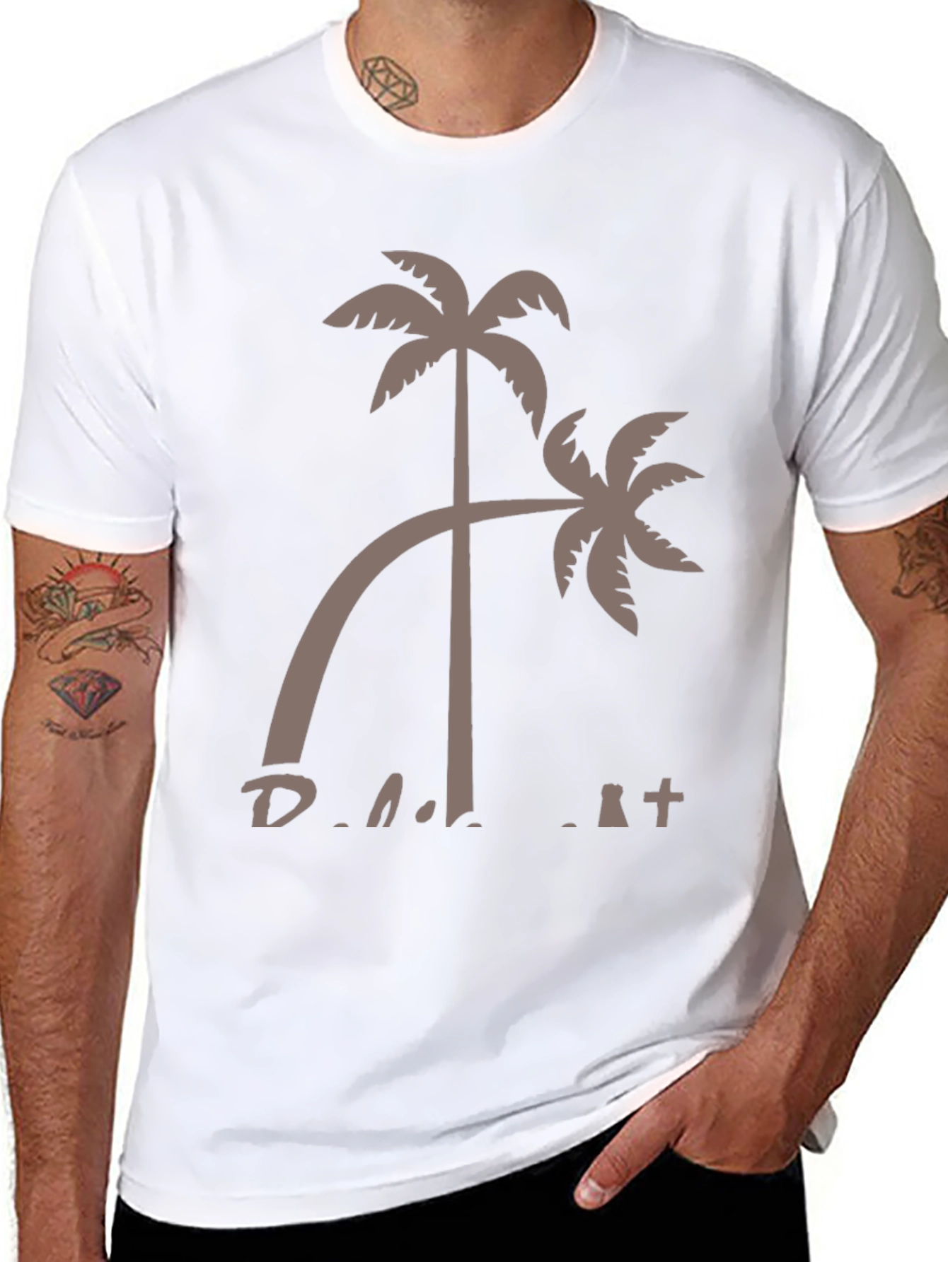 Tropical Palm Tree Graphic Tee - Black Cotton T-Shirt