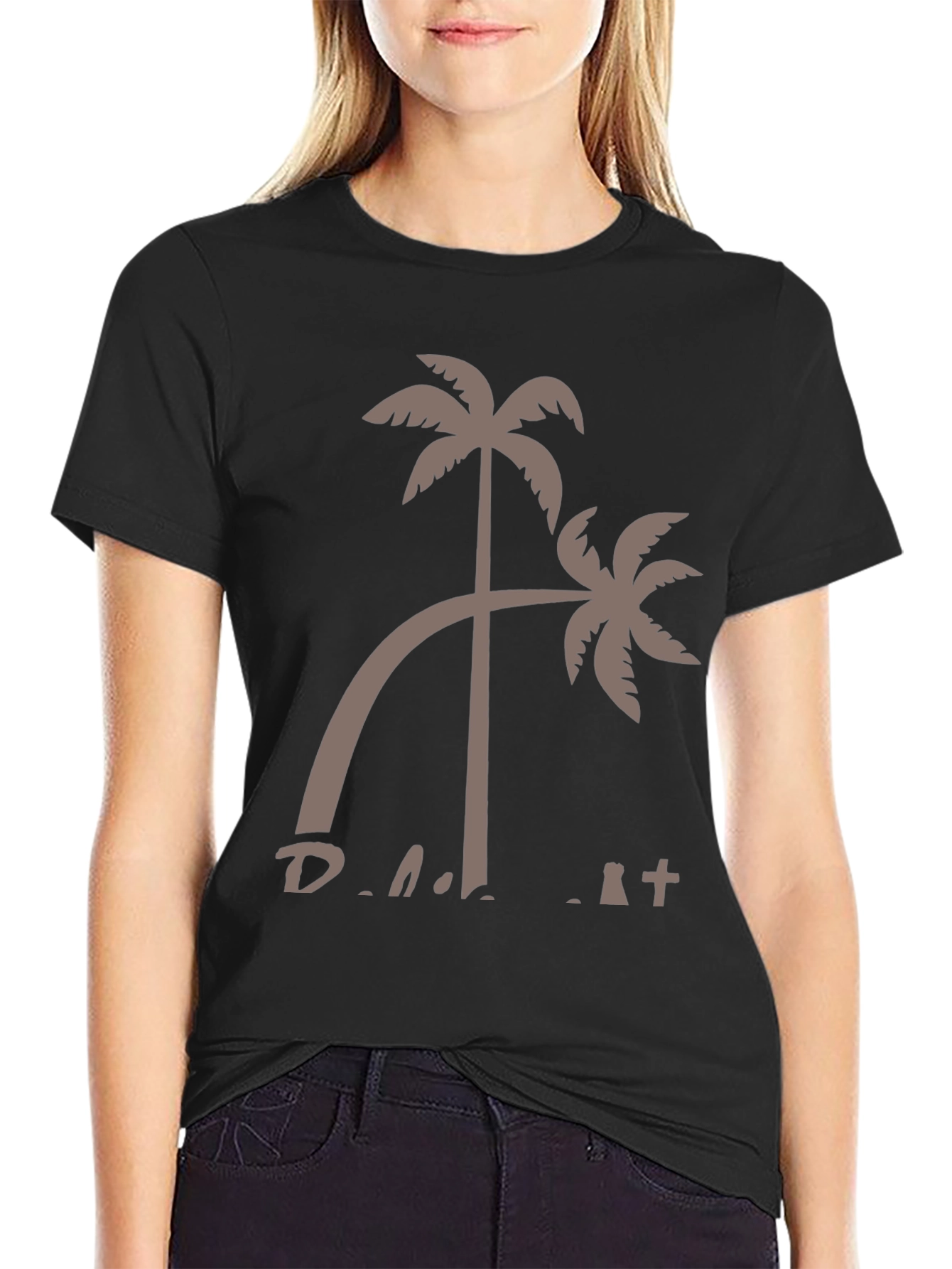 Tropical Palm Tree Graphic Tee - Black Cotton T-Shirt