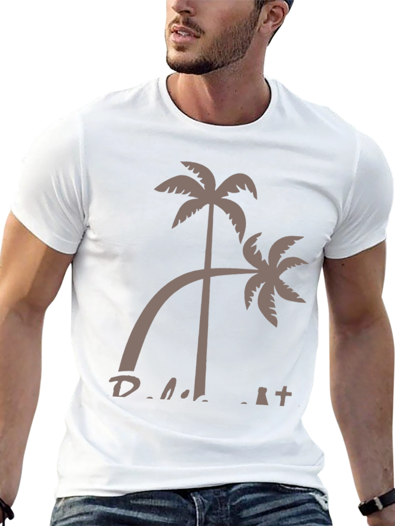Tropical Palm Tree Graphic Tee - Black Cotton T-Shirt