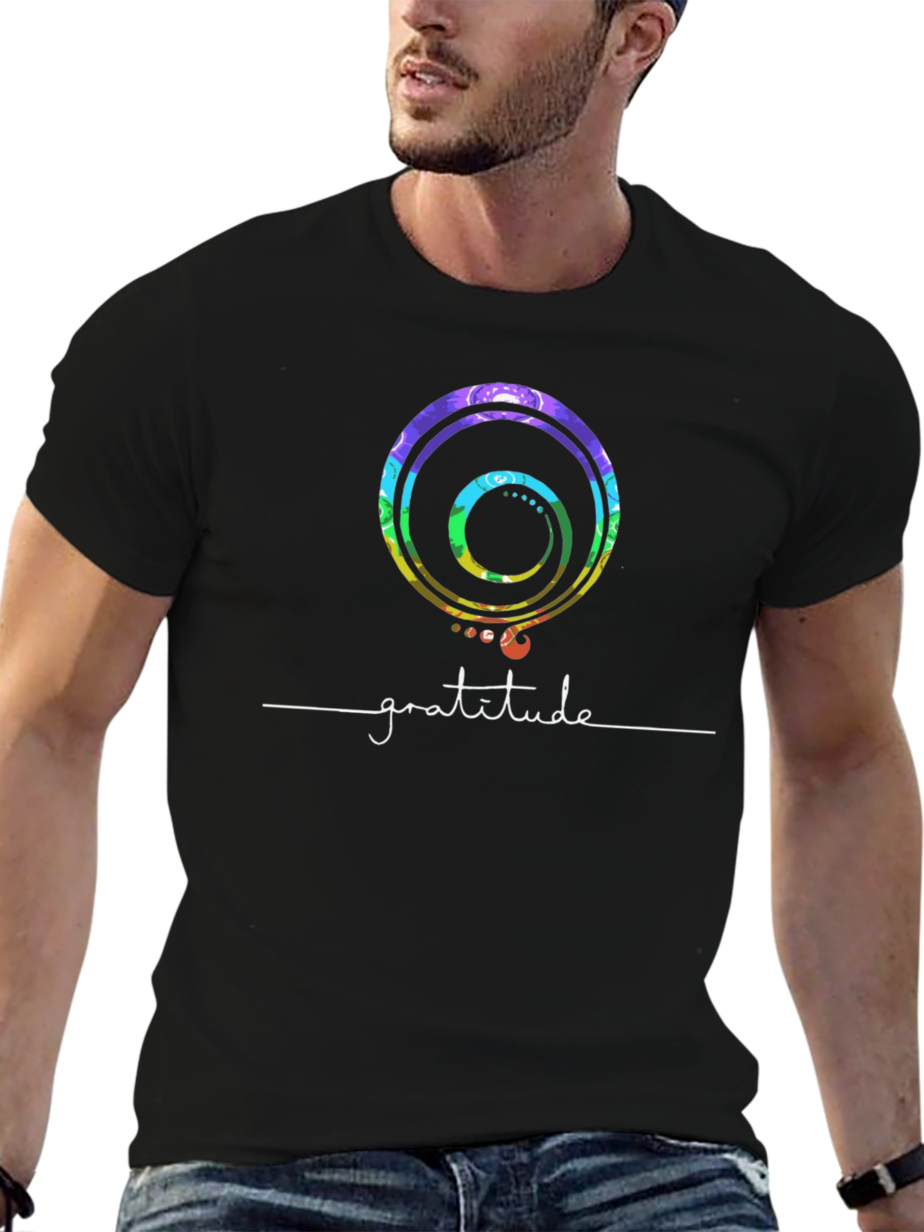 Gratitude Graphic Tee - Black Crew Neck Cotton Shirt