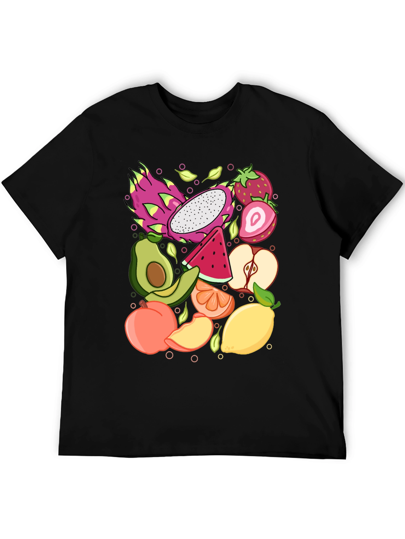 Fruit Pattern Graphic Tee - Unisex Black T-Shirt
