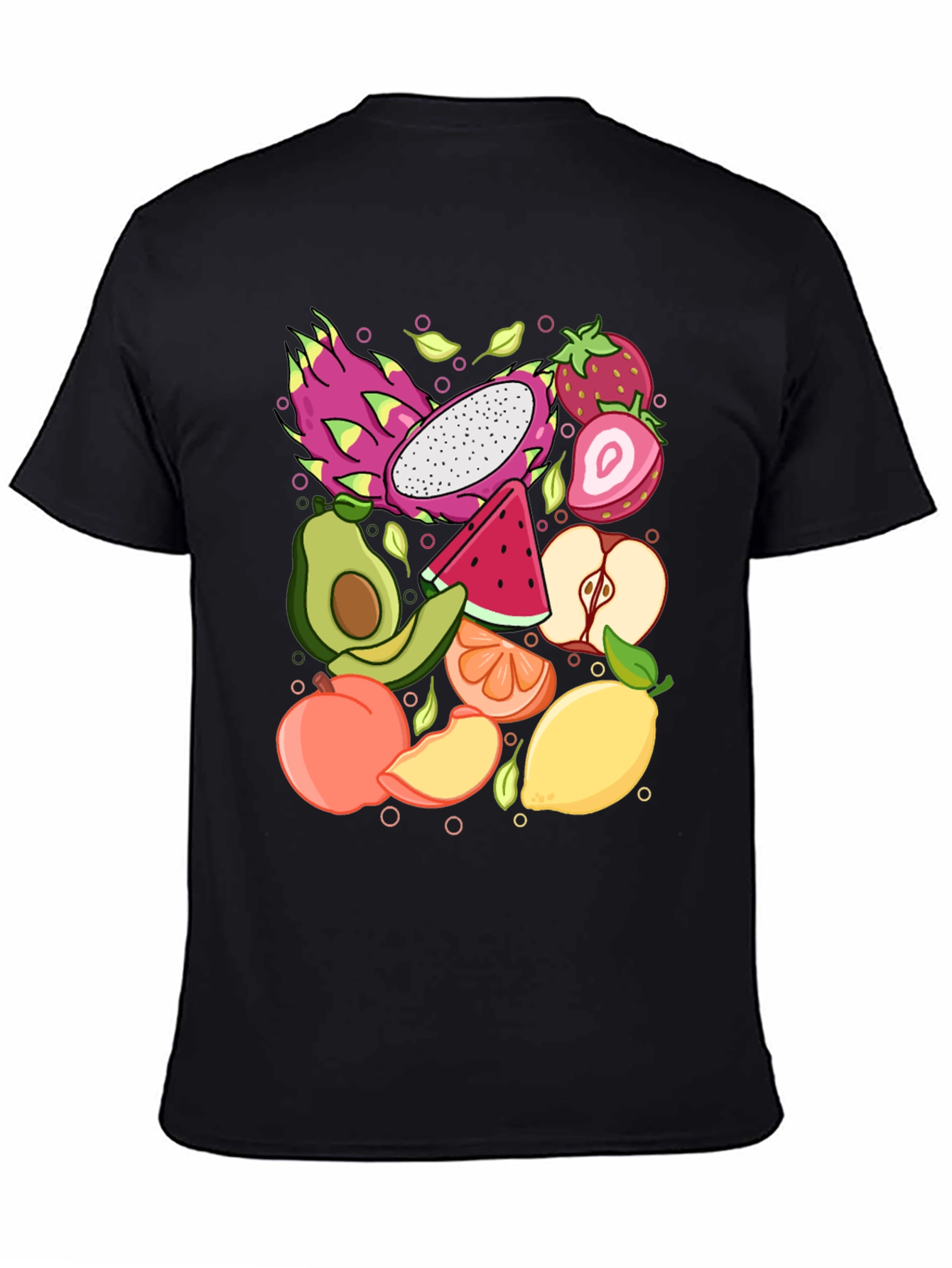 Fruit Pattern Graphic Tee - Unisex Black T-Shirt