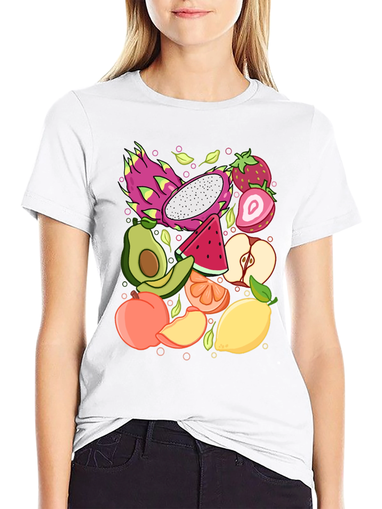 Fruit Pattern Graphic Tee - Unisex Black T-Shirt