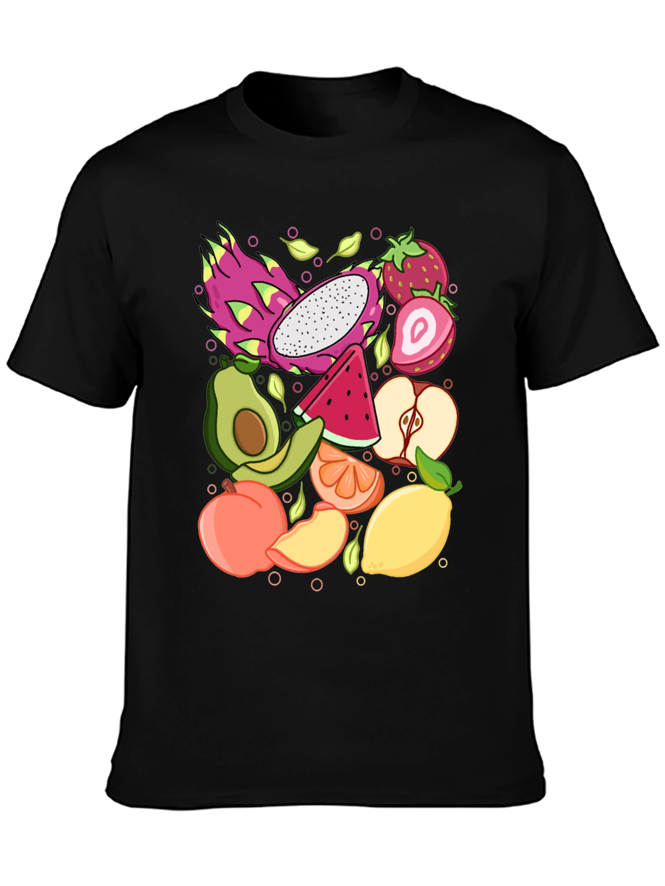 Fruit Pattern Graphic Tee - Unisex Black T-Shirt