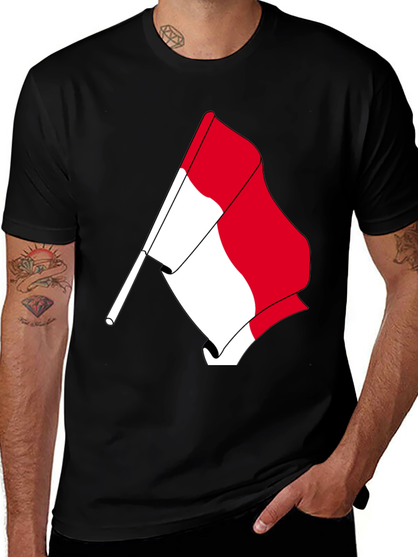 Flag Graphic Tee - Black Cotton Casual Shirt