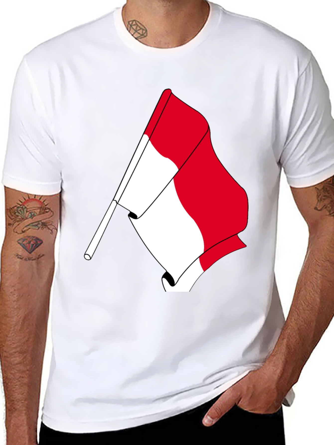 Flag Graphic Tee - Black Cotton Casual Shirt