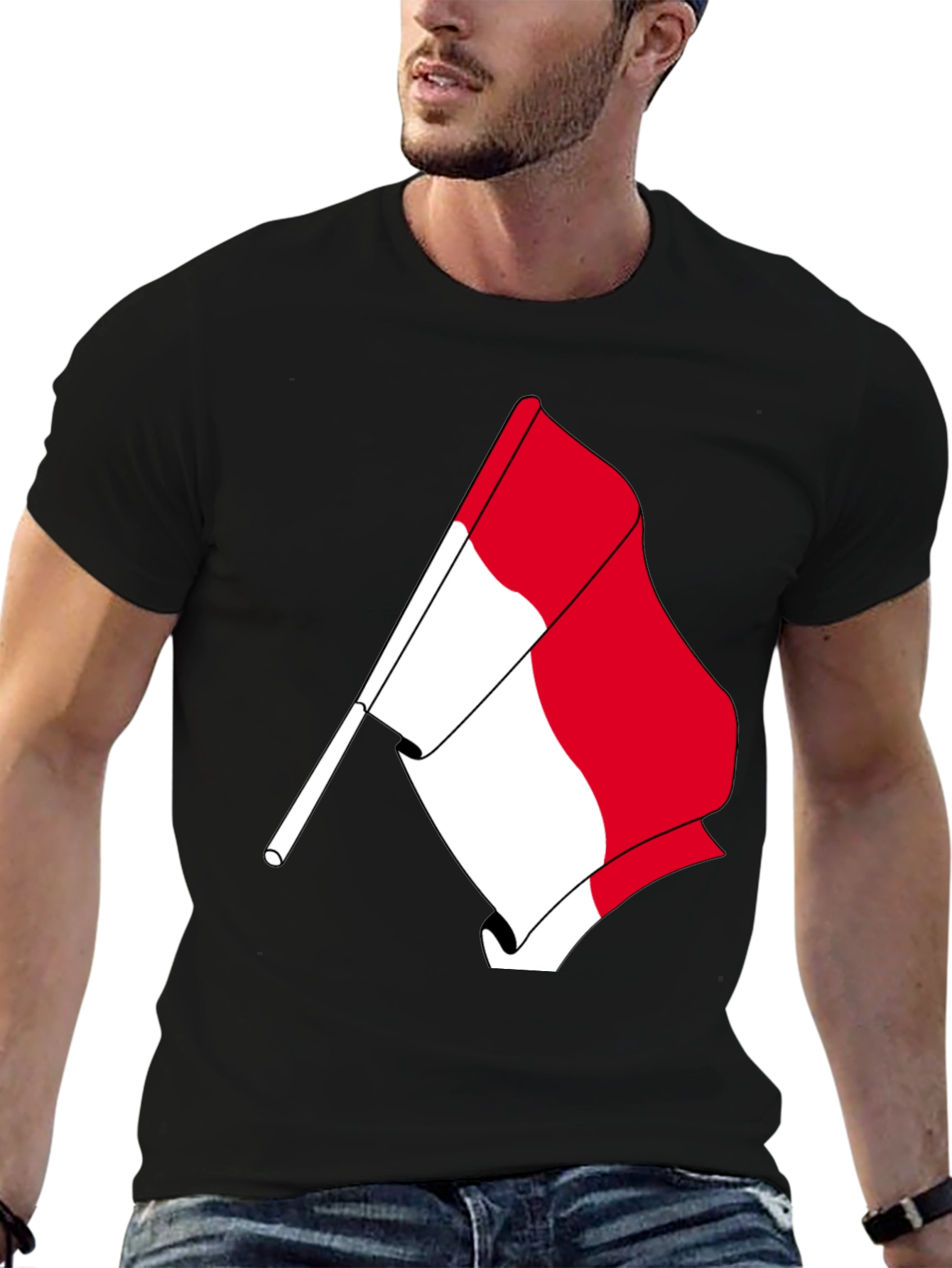 Flag Graphic Tee - Black Cotton Casual Shirt