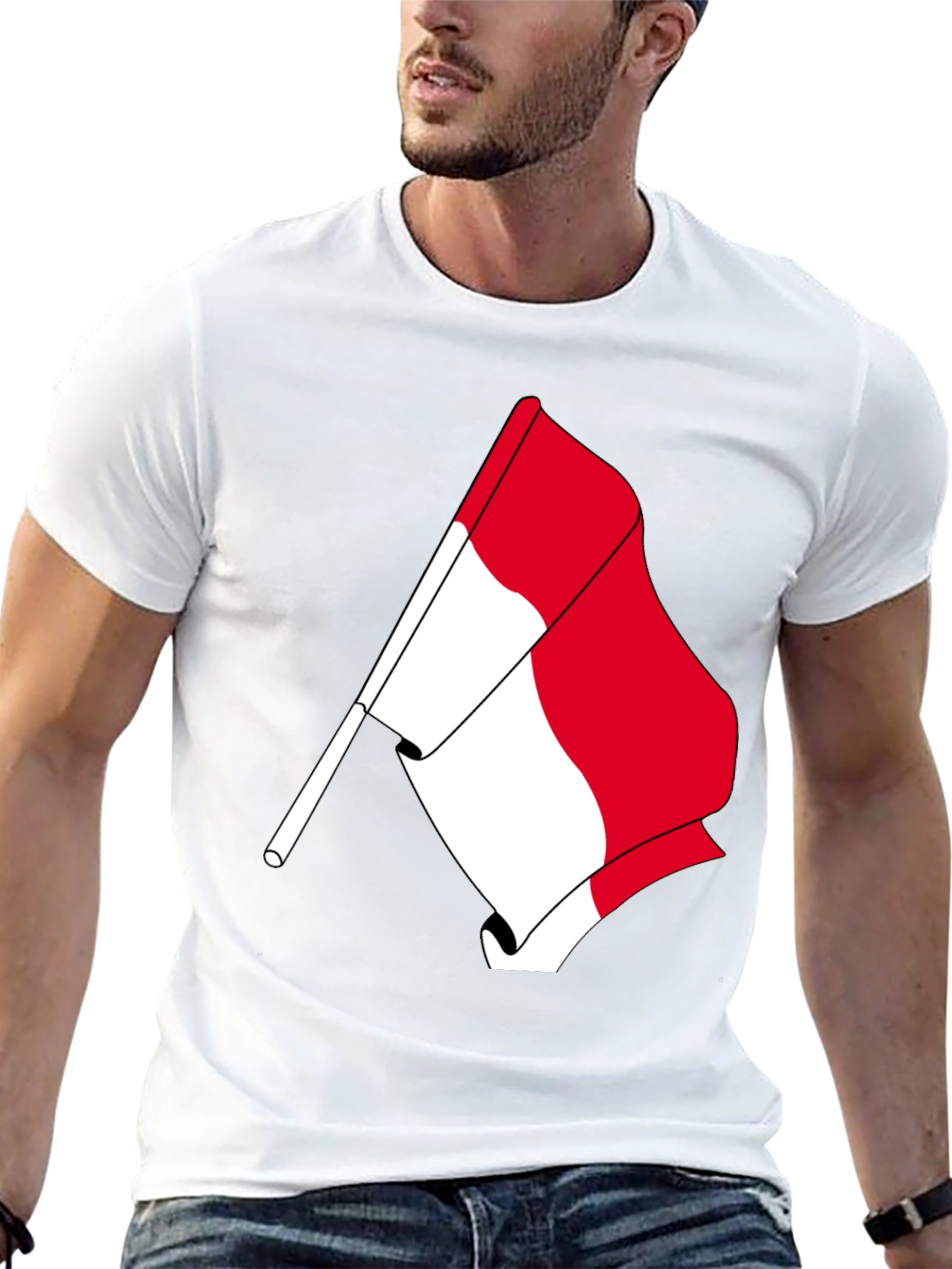 Flag Graphic Tee - Black Cotton Casual Shirt