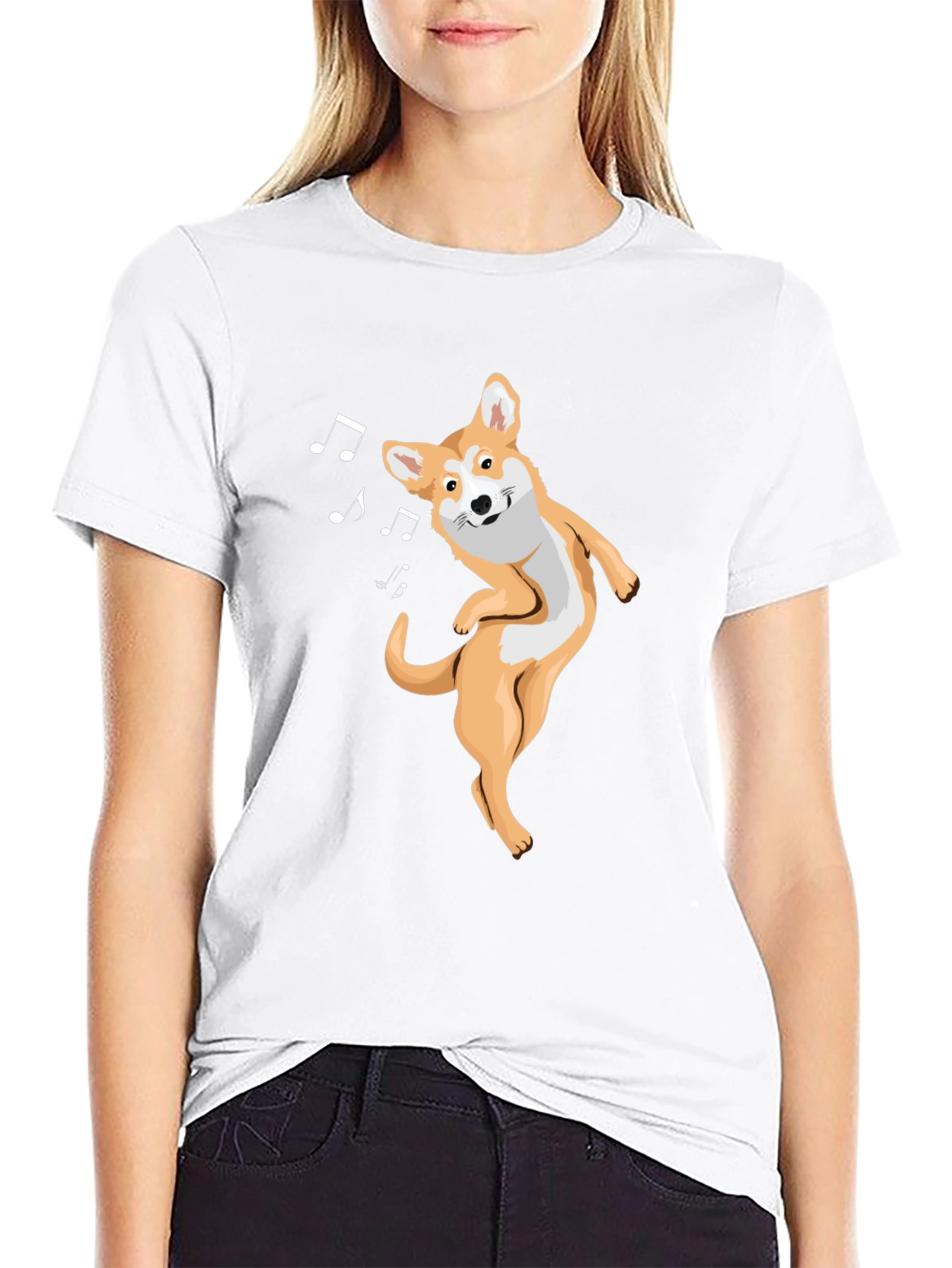 Dancing Corgi Black Graphic T-Shirt