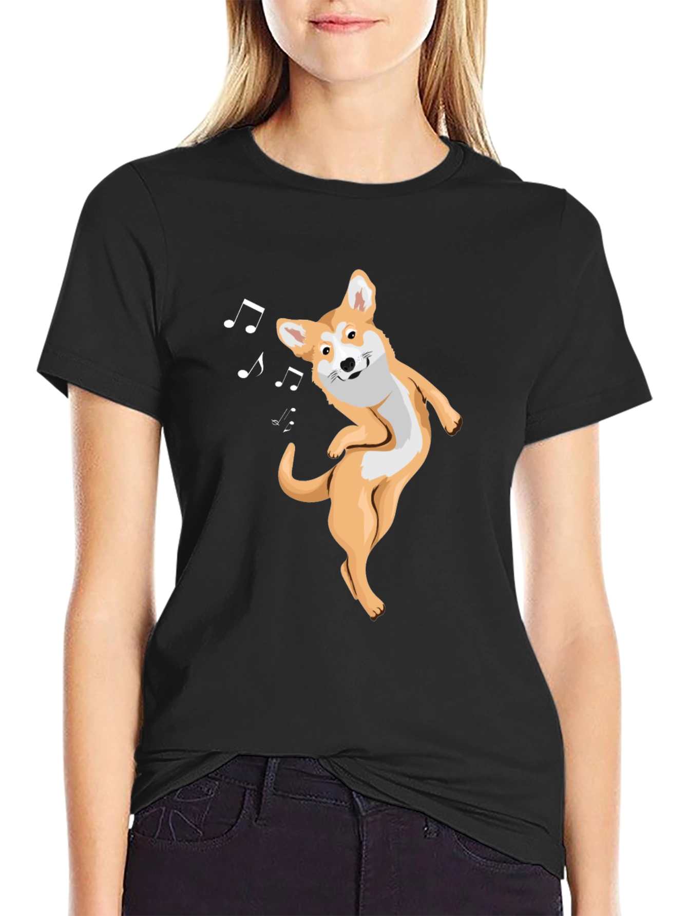 Dancing Corgi Black Graphic T-Shirt