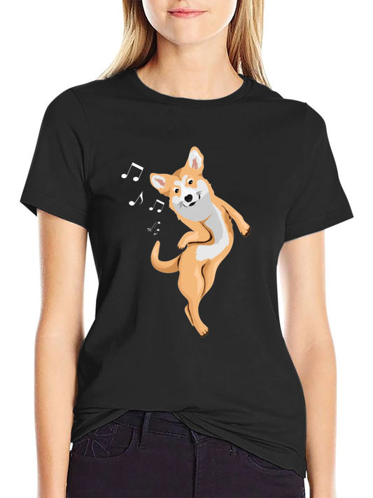 Dancing Corgi Black Graphic T-Shirt