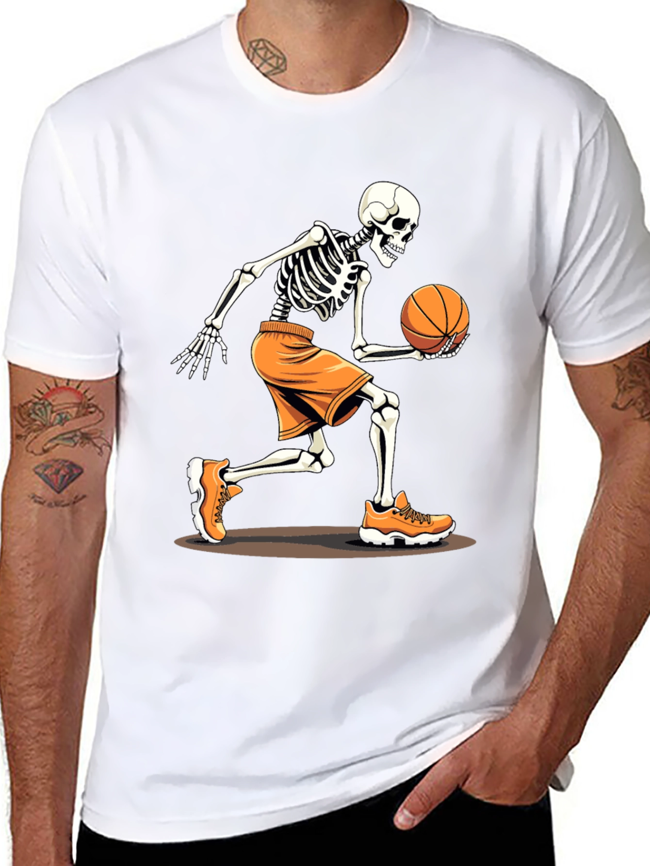 Basketball Skeleton Graphic Tee - Black
