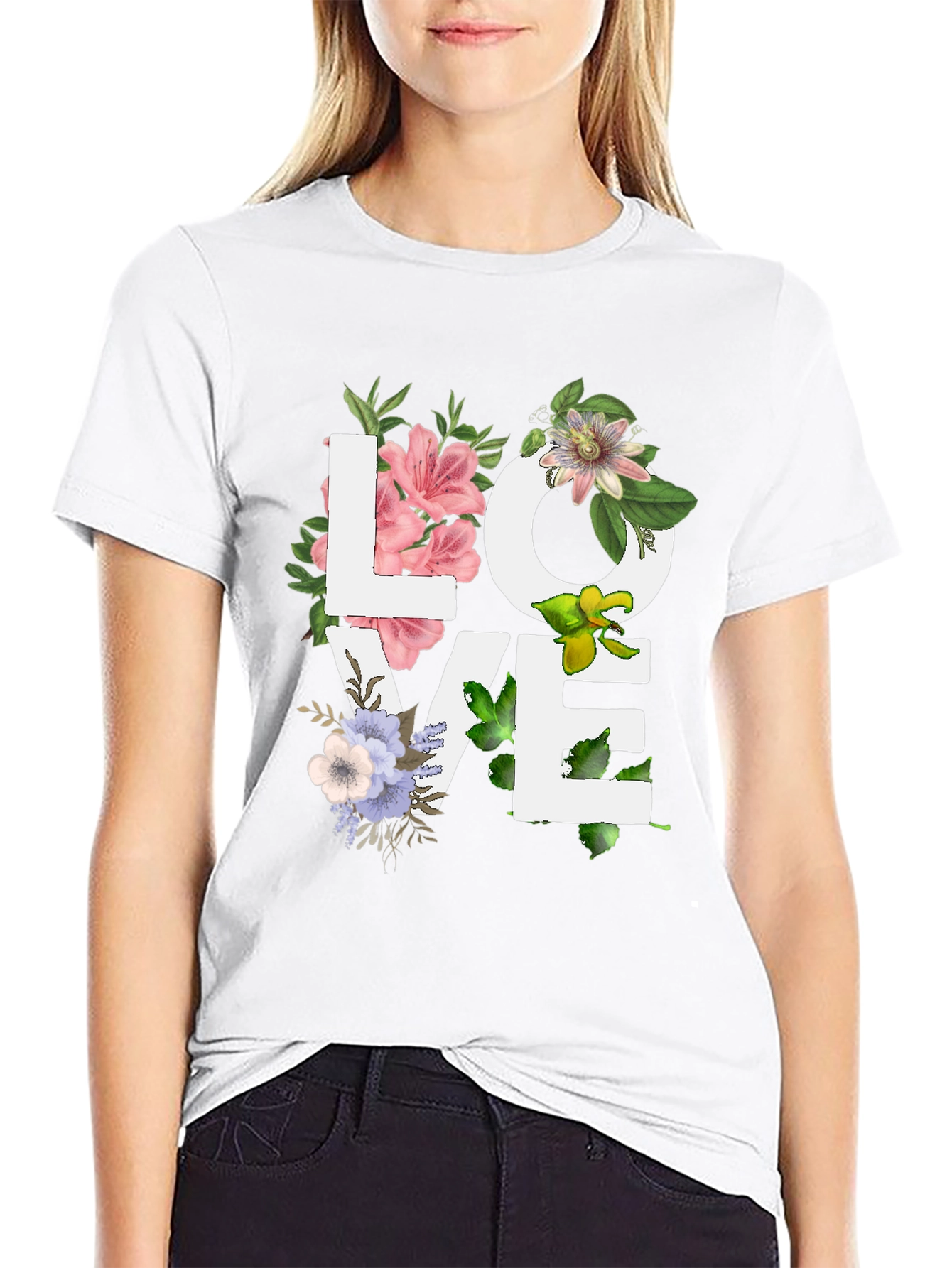 Floral LOVE Graphic Tee - Trendy Casual Top
