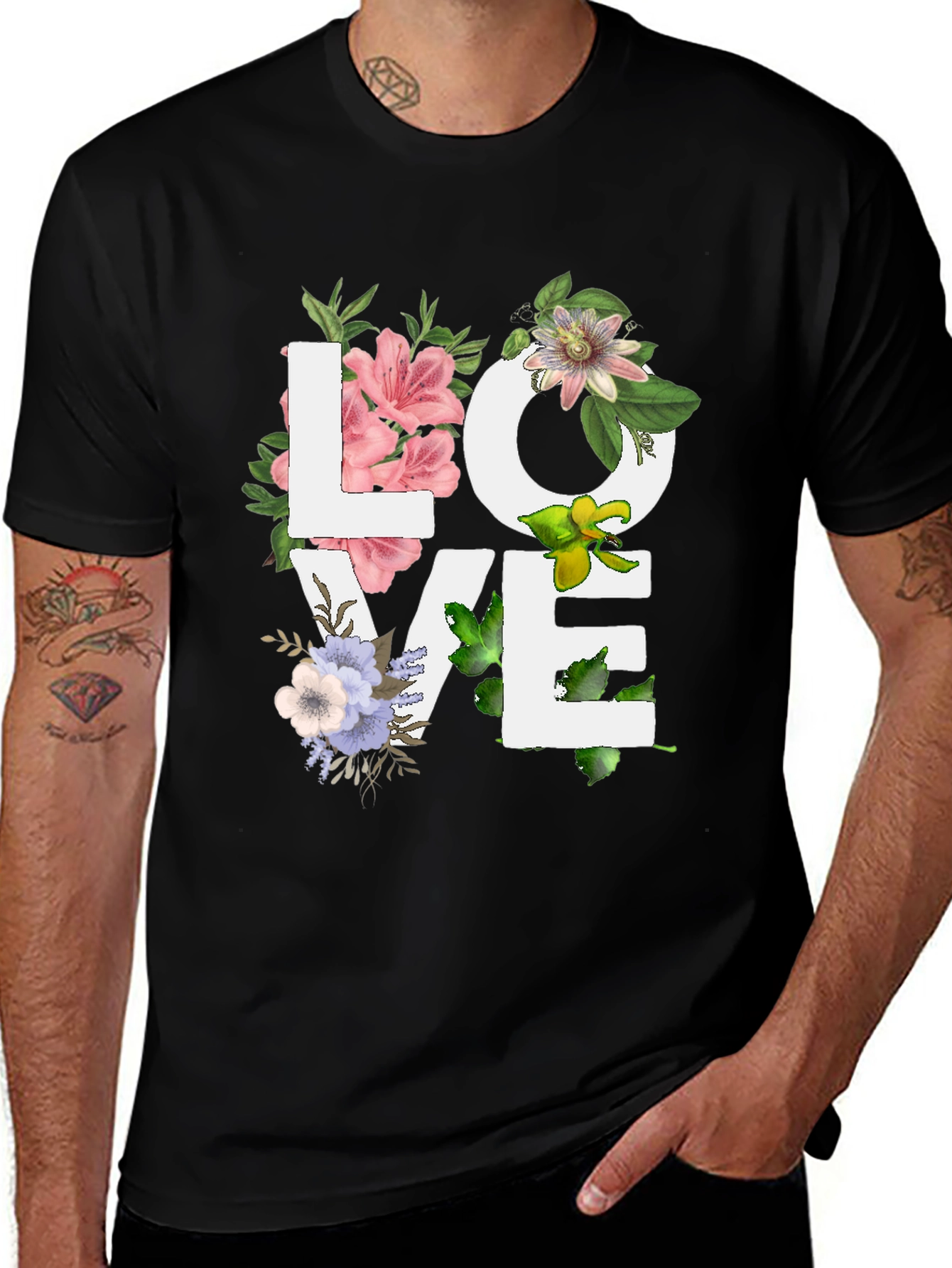 Floral LOVE Graphic Tee - Trendy Casual Top