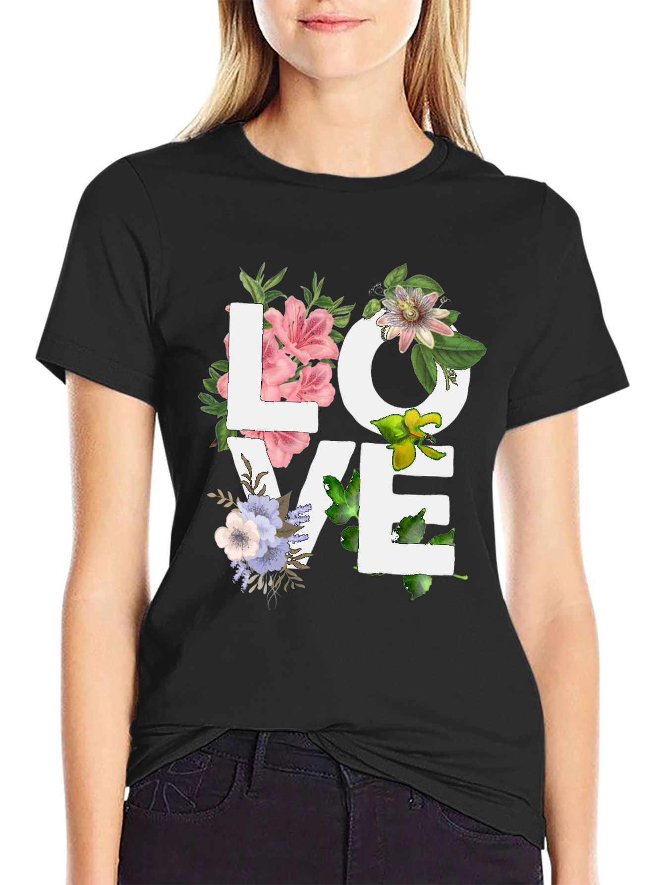 Floral LOVE Graphic Tee - Trendy Casual Top