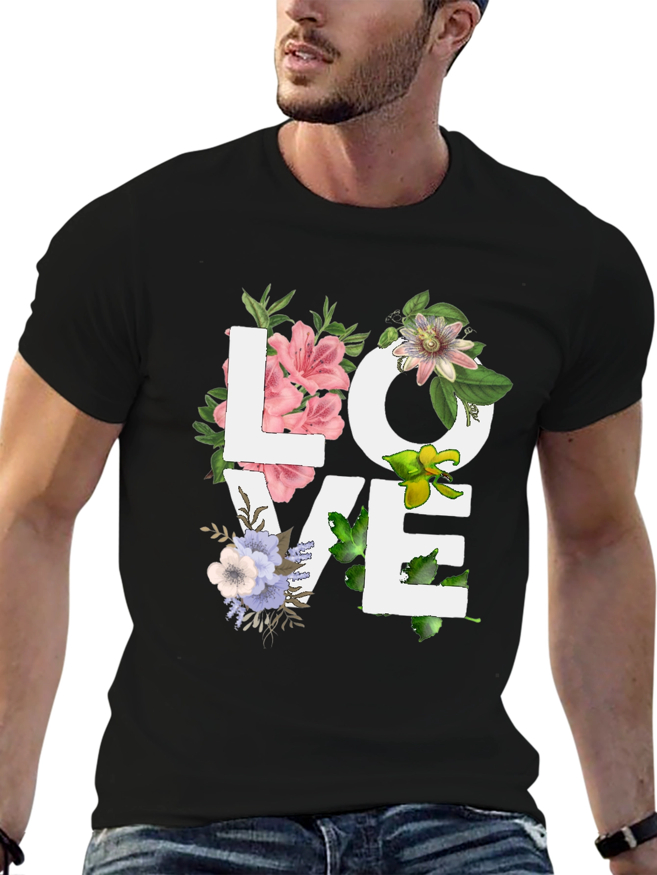 Floral LOVE Graphic Tee - Trendy Casual Top