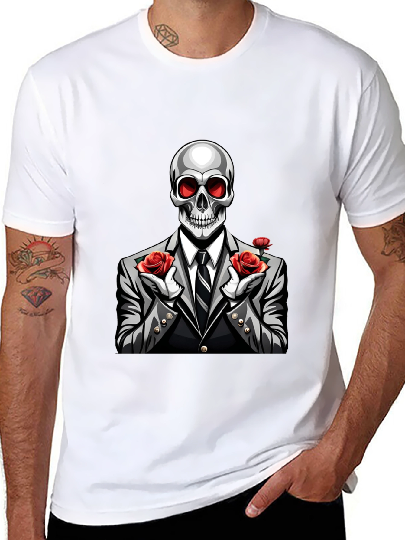 Skeleton Rose Suit Graphic Tee