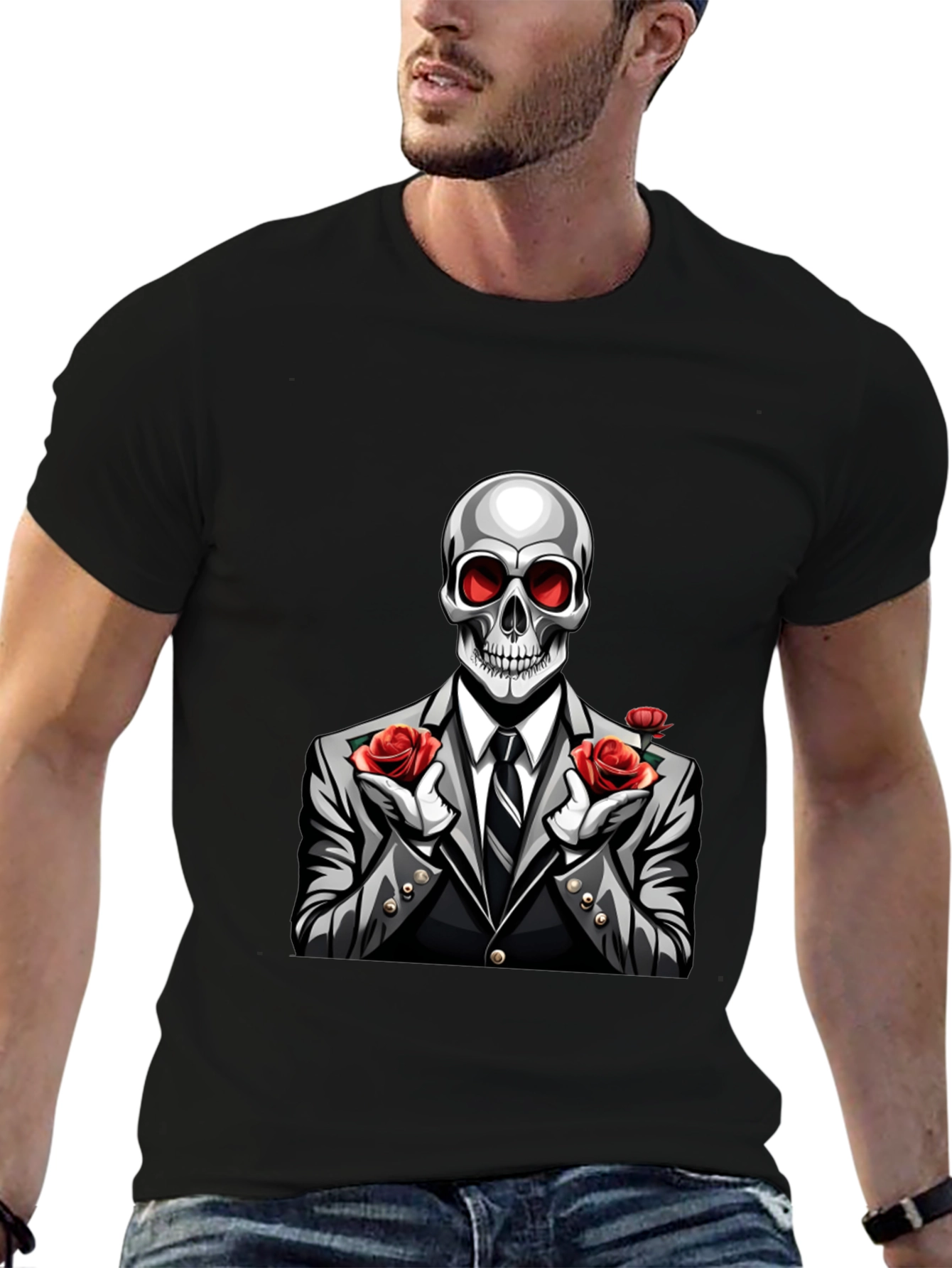 Skeleton Rose Suit Graphic Tee