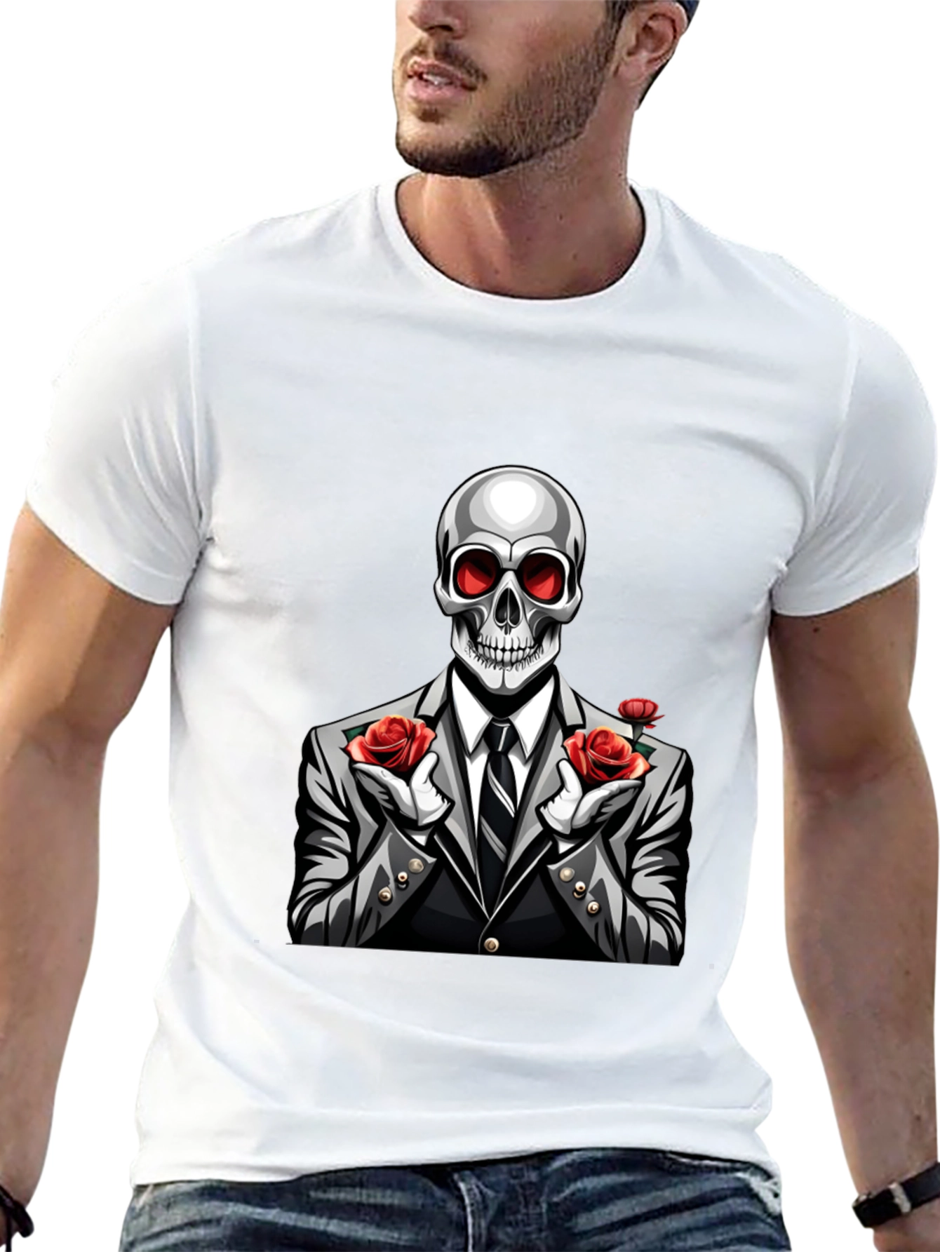 Skeleton Rose Suit Graphic Tee