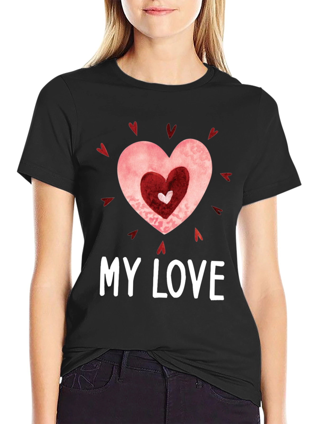 My Love Heart Graphic Black T-Shirt