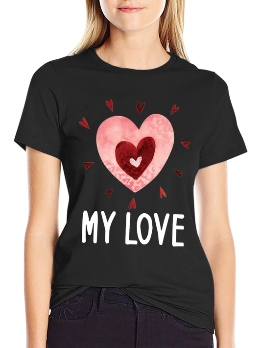 My Love Heart Graphic Black T-Shirt