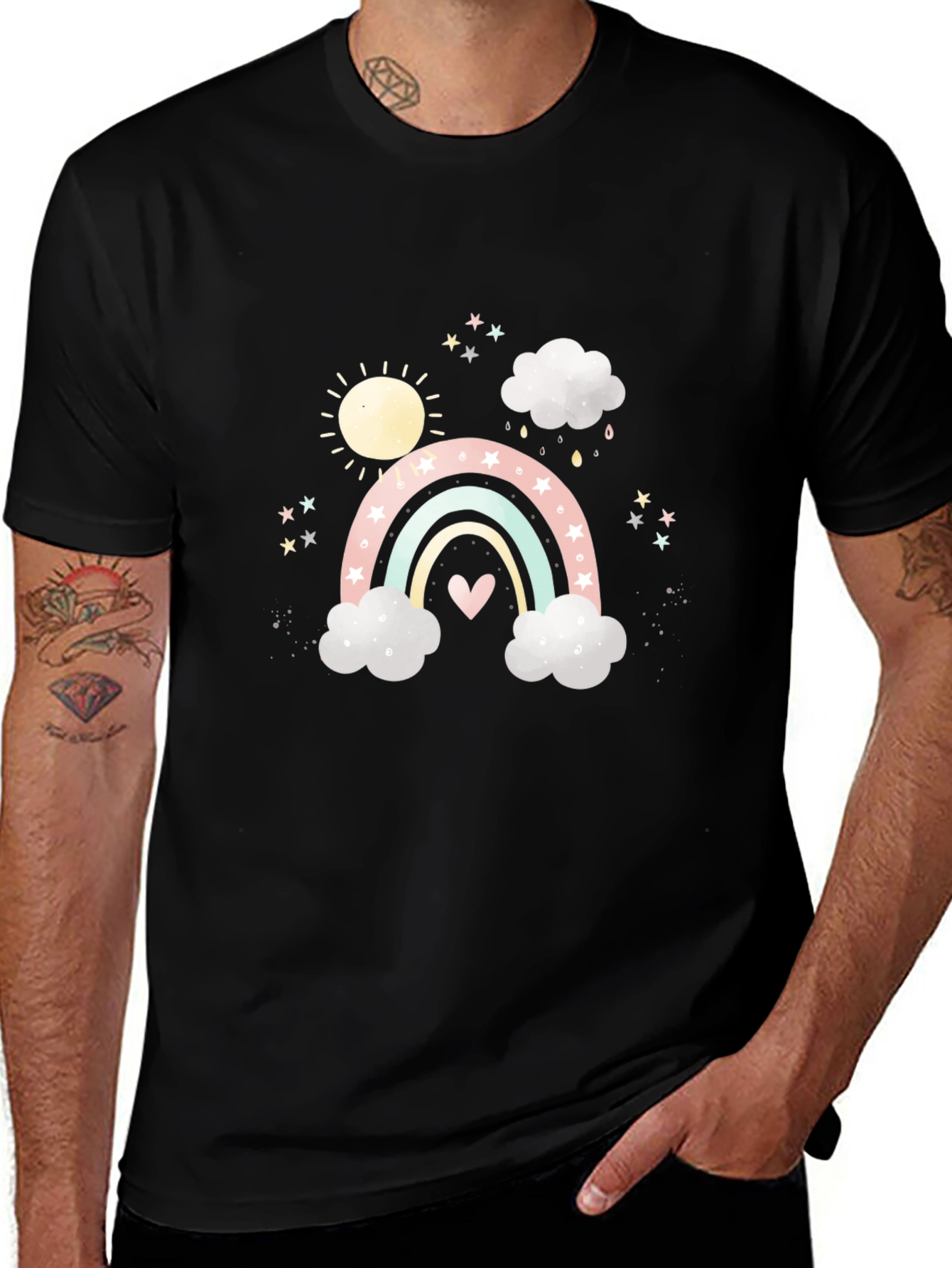 Rainbow & Clouds Graphic Black Tee