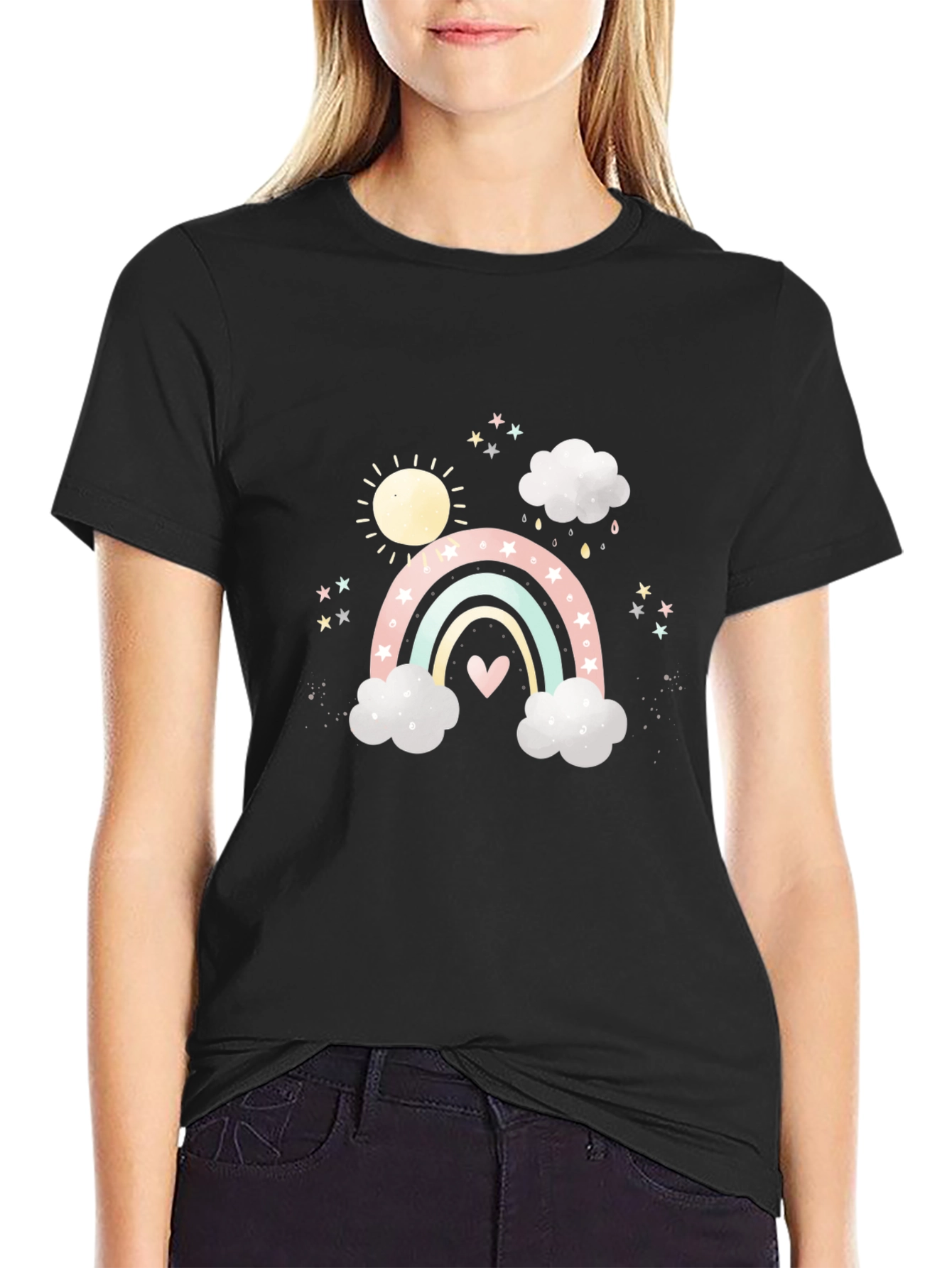 Rainbow & Clouds Graphic Black Tee
