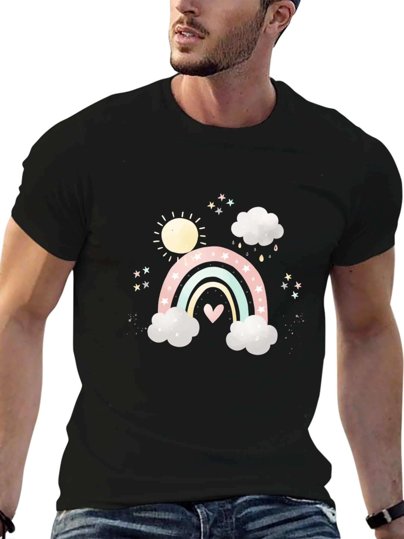 Rainbow & Clouds Graphic Black Tee