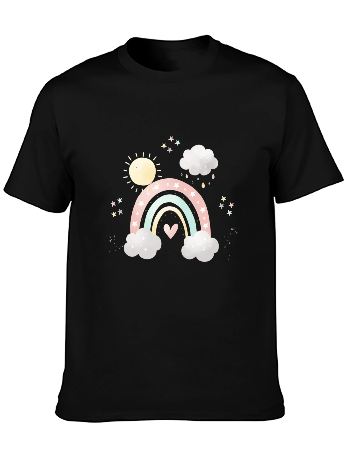 Rainbow & Clouds Graphic Black Tee