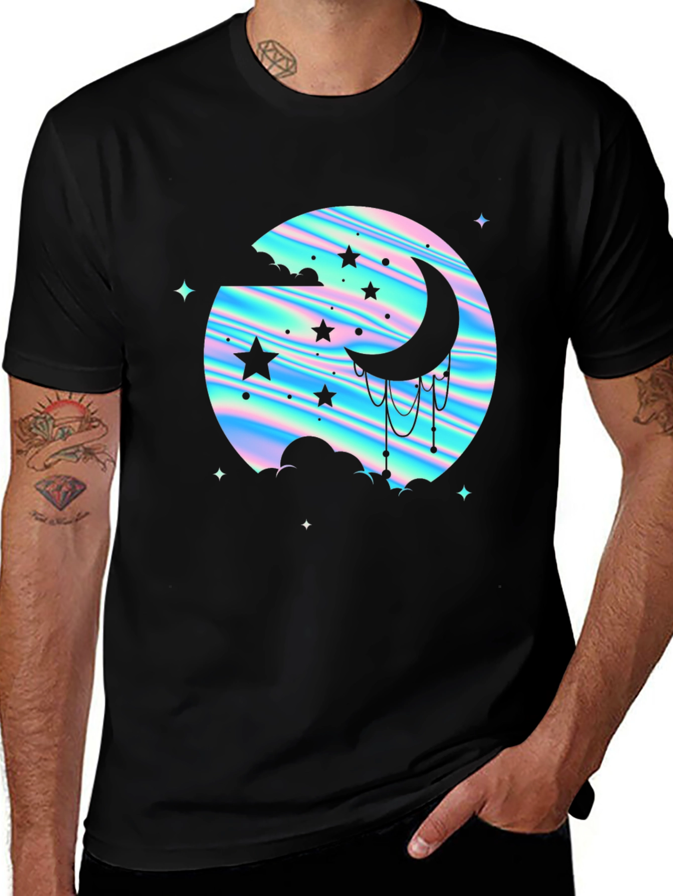 Mystic Moon & Stars Graphic Tee - Black