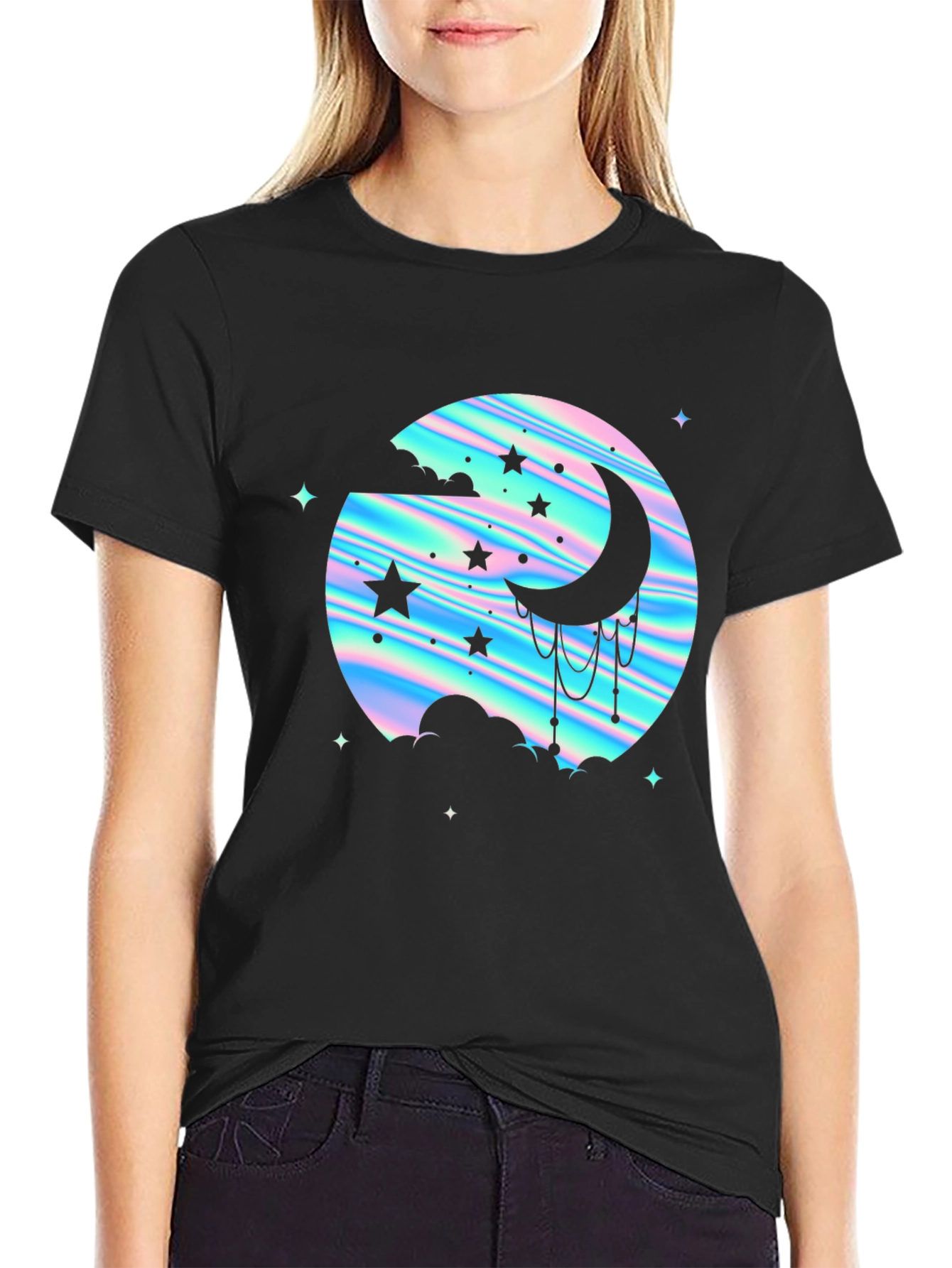 Mystic Moon & Stars Graphic Tee - Black