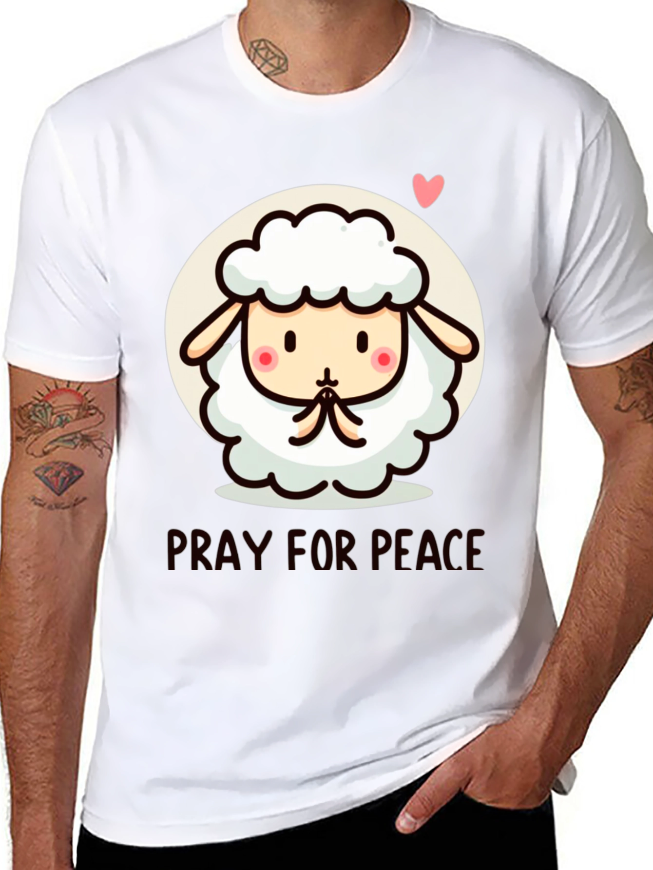 Pray for Peace Cute Sheep Graphic T-Shirt