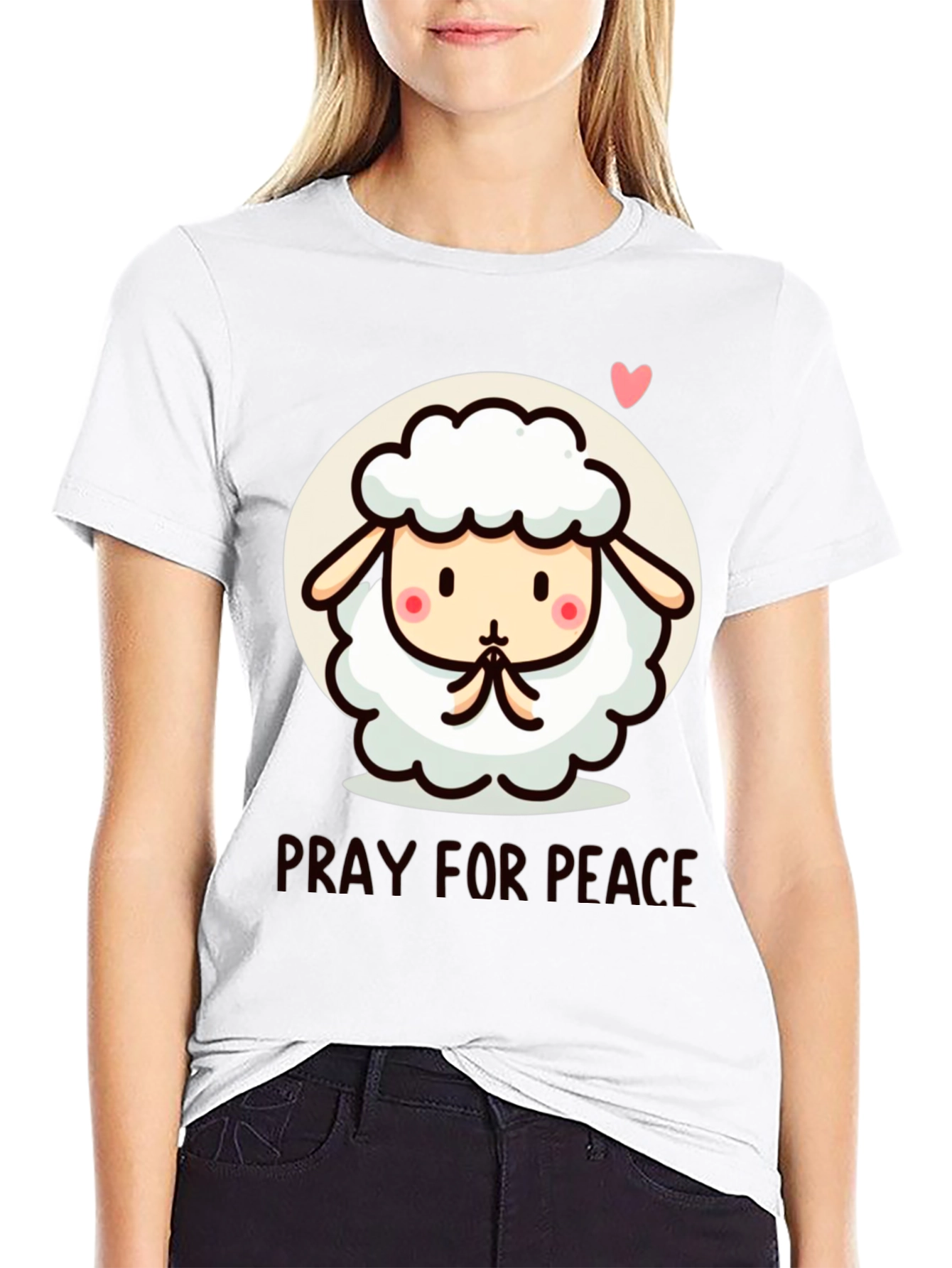 Pray for Peace Cute Sheep Graphic T-Shirt
