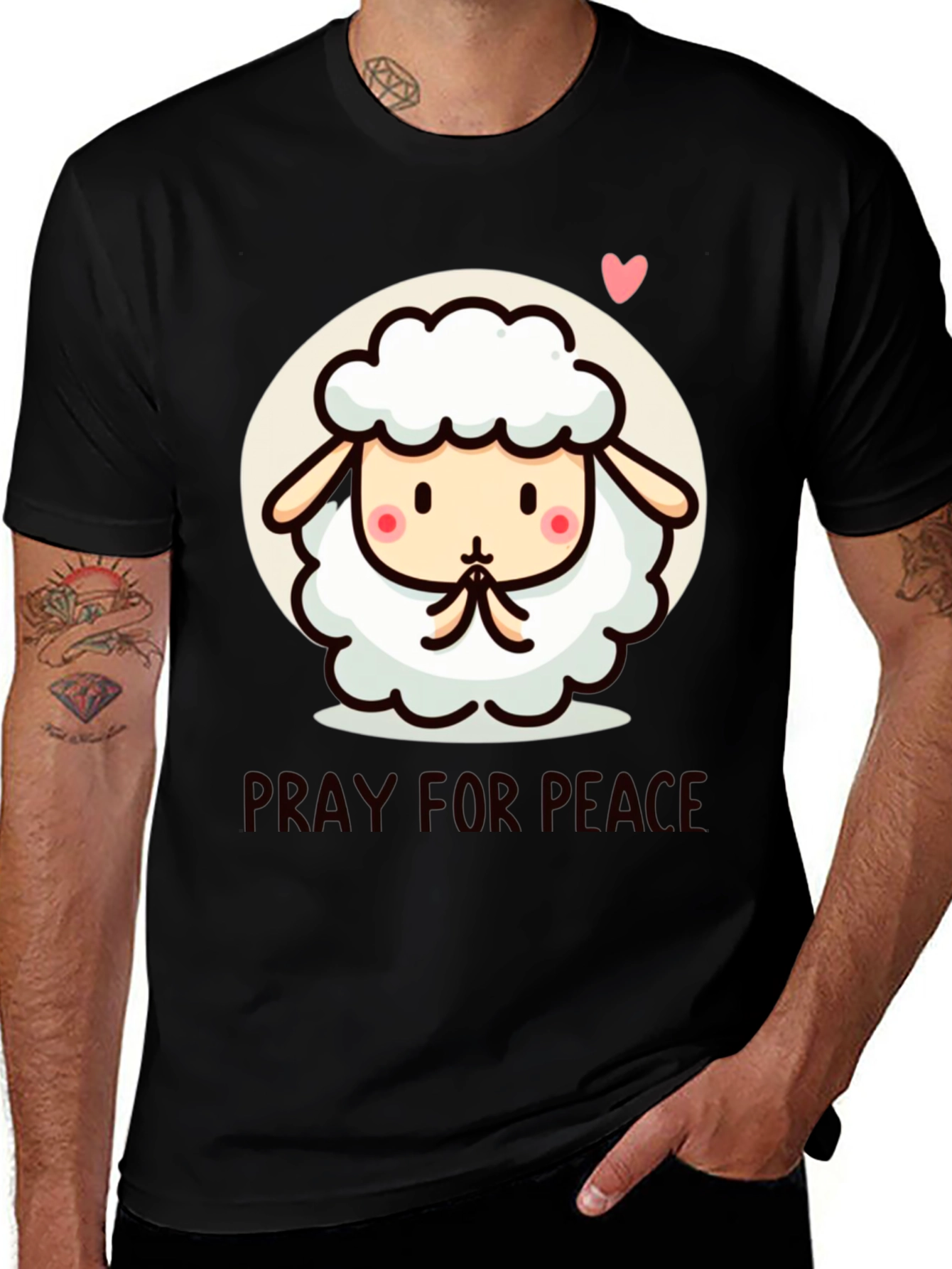 Pray for Peace Cute Sheep Graphic T-Shirt