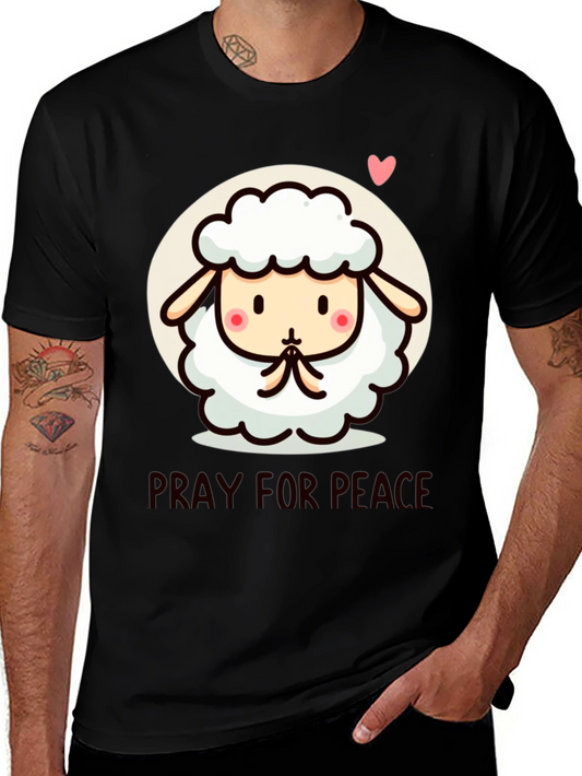 Pray for Peace Cute Sheep Graphic T-Shirt