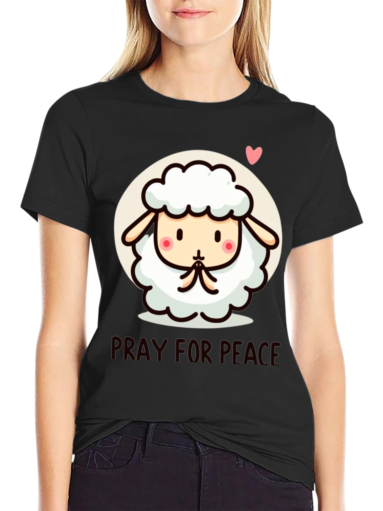 Pray for Peace Cute Sheep Graphic T-Shirt