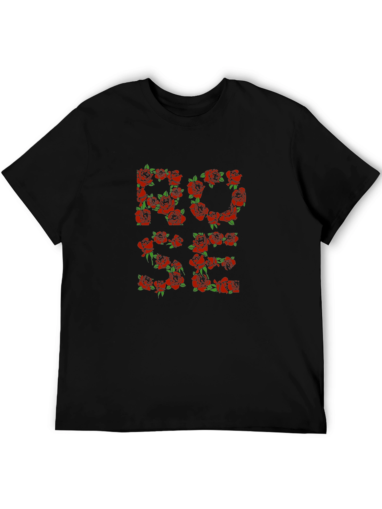 Rose Floral Graphic Print Black T-Shirt