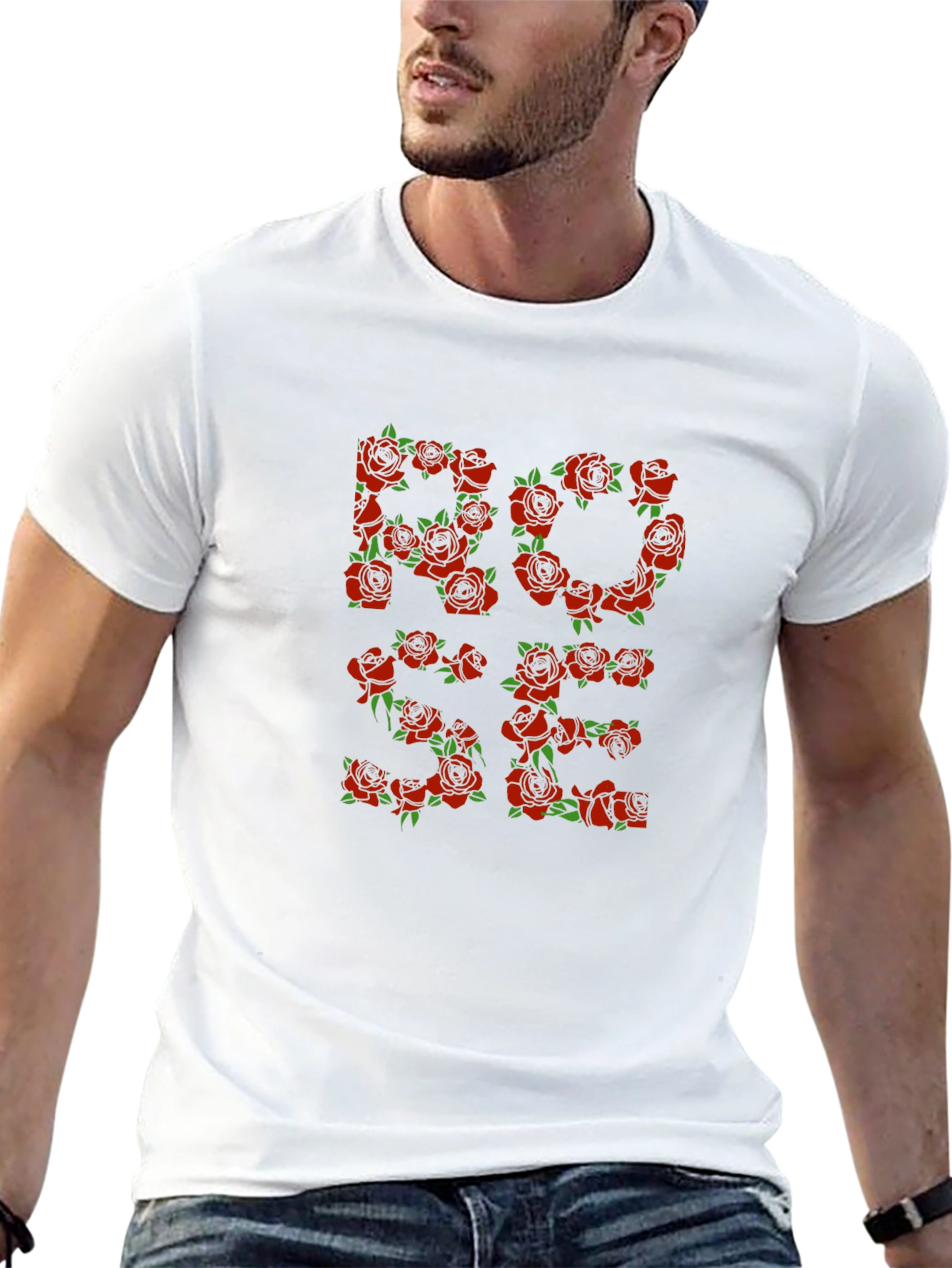 Rose Floral Graphic Print Black T-Shirt