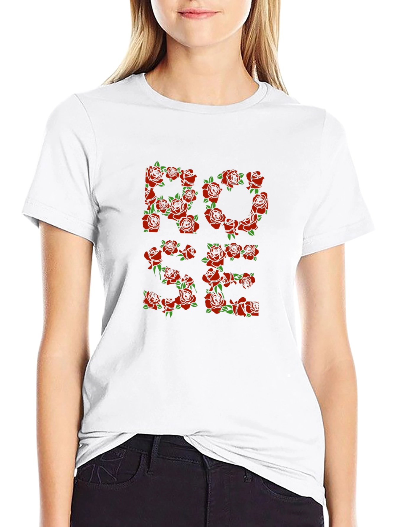 Rose Floral Graphic Print Black T-Shirt