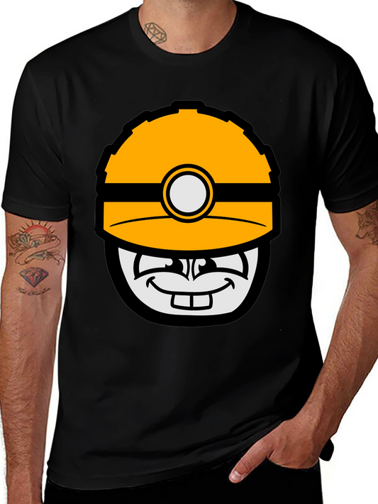 Cartoon Miner Hard Hat Graphic Tee - Black