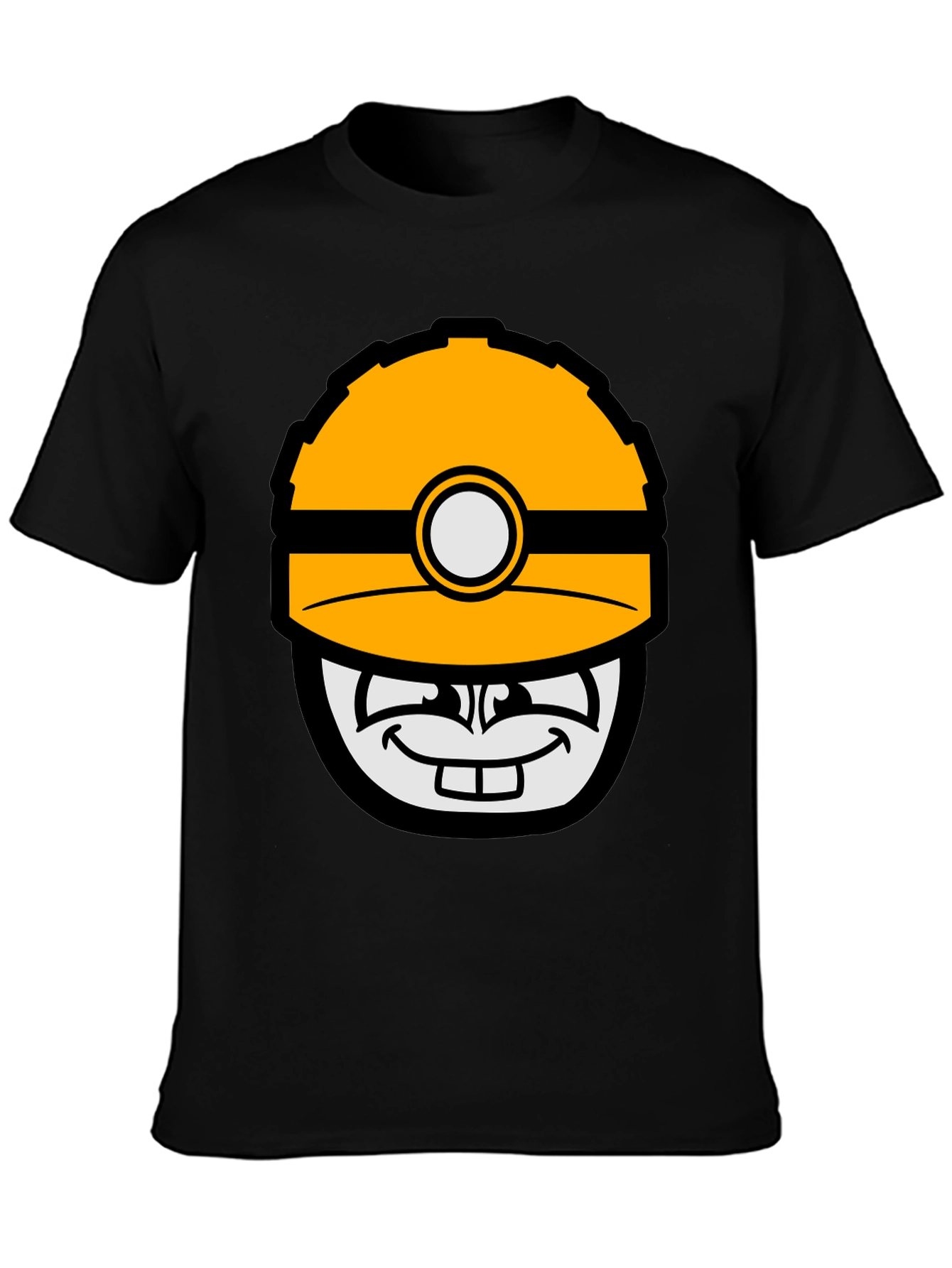 Cartoon Miner Hard Hat Graphic Tee - Black