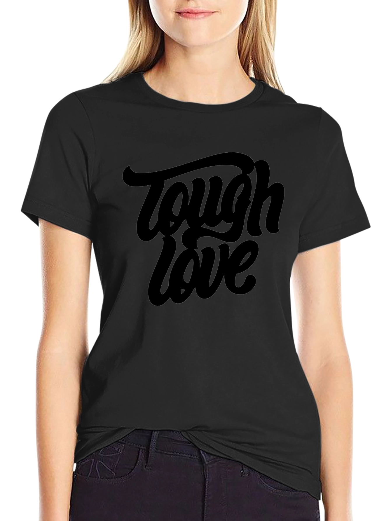 Tough Love Graphic Tee - Black Cotton Crew Neck
