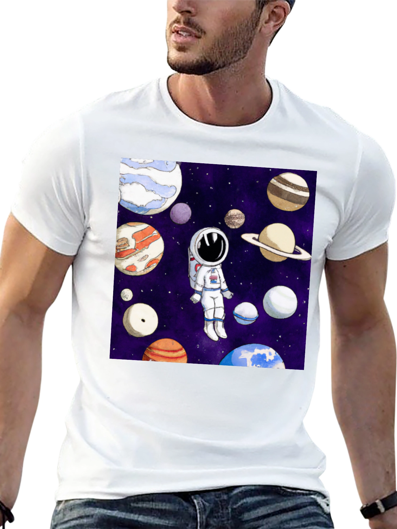 Astronaut & Planet Graphic T-Shirt - Space Adventure