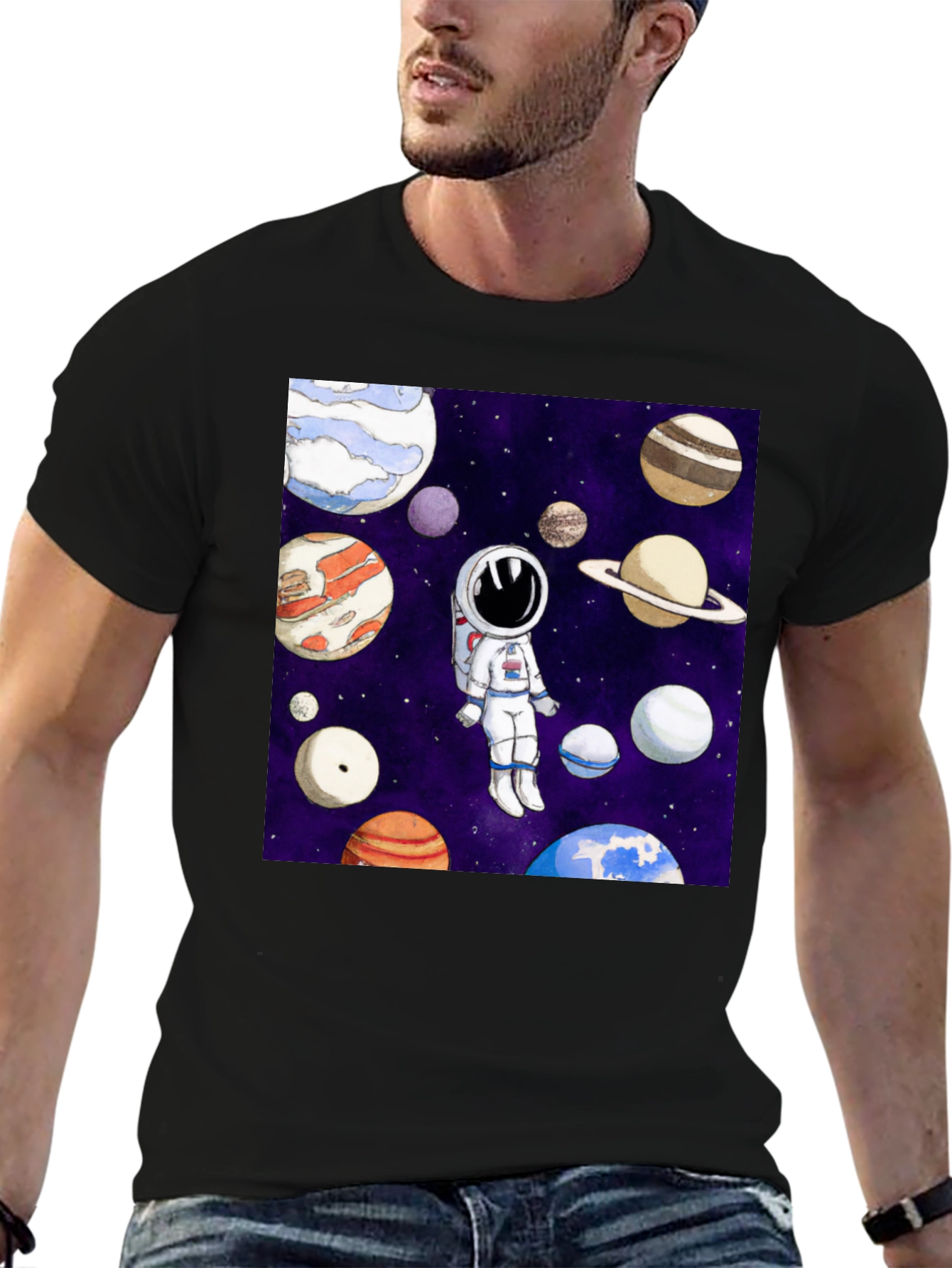 Astronaut & Planet Graphic T-Shirt - Space Adventure