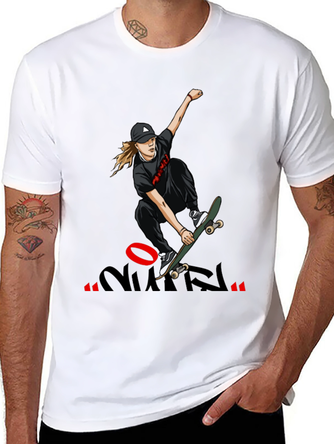 Skateboarding Graphic T-Shirt - Cool Design Black
