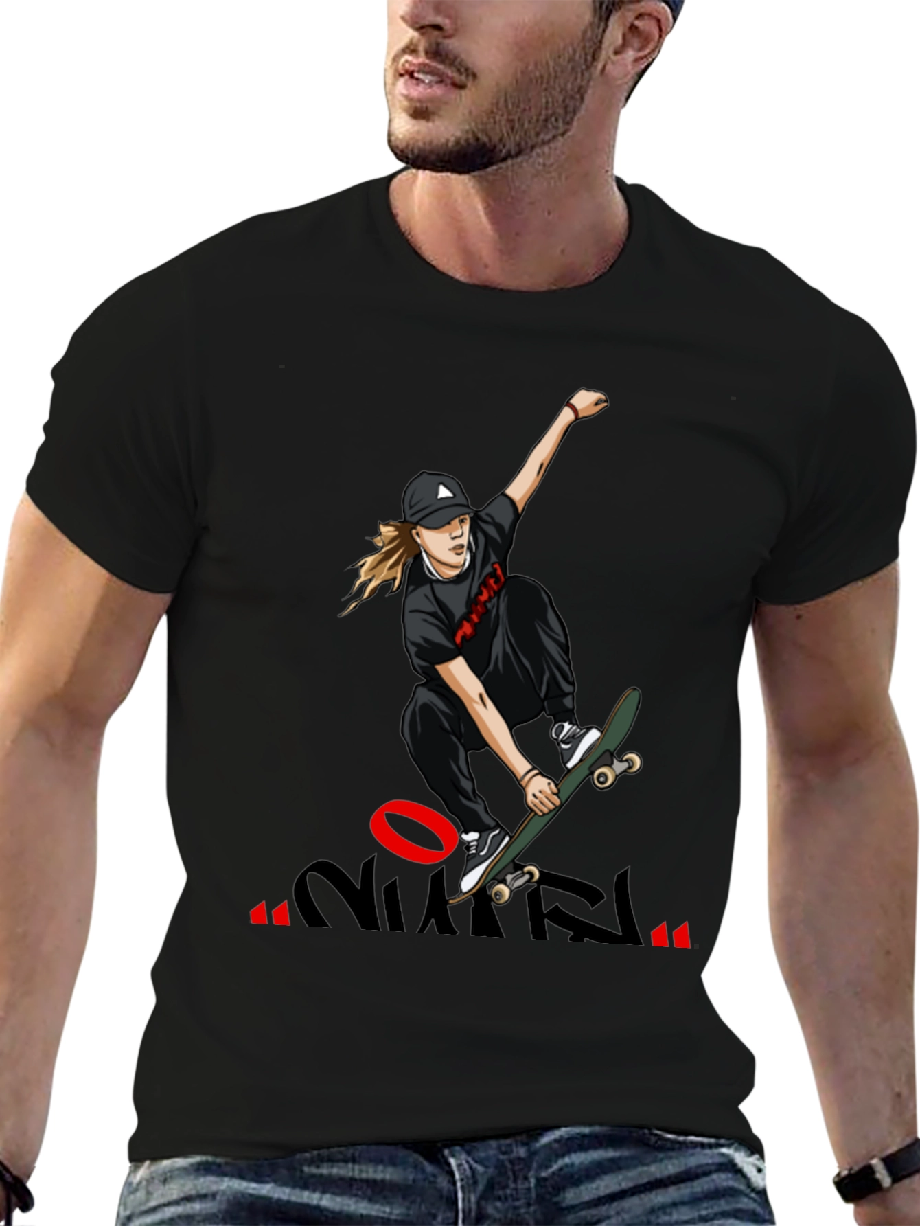Skateboarding Graphic T-Shirt - Cool Design Black