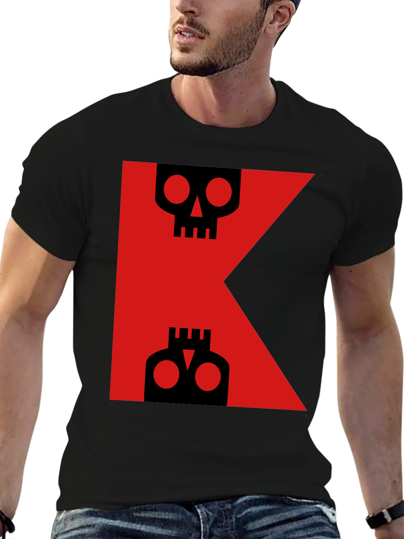 Skull Letter K Graphic Tee - Black