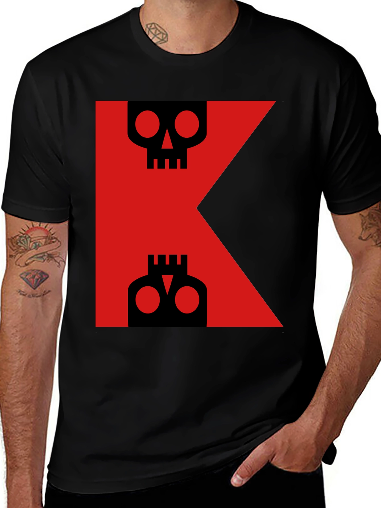 Skull Letter K Graphic Tee - Black