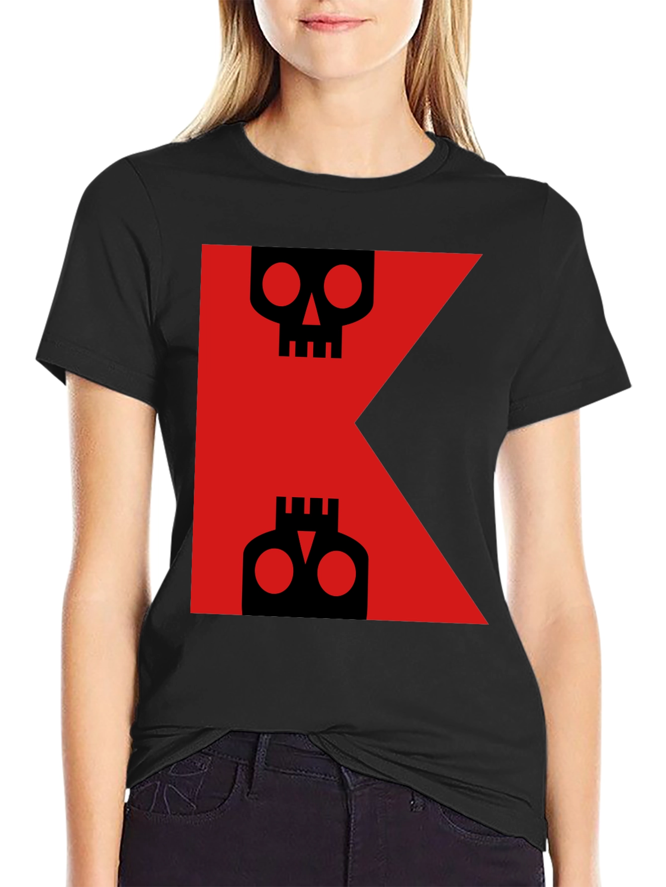 Skull Letter K Graphic Tee - Black